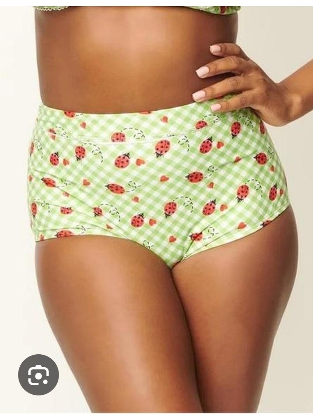 Unique Vintage High-Waisted Sz Medium Ladybug Print Bikini Bottoms - Green Nwt